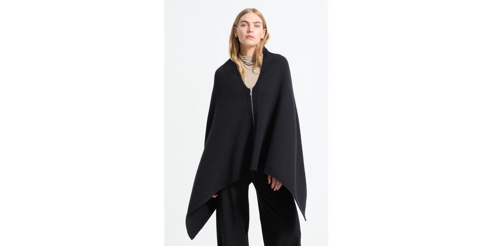 Marcella Women's Mika Italian Merino Wool Asymmetric-Hem Knit Cape with Zip