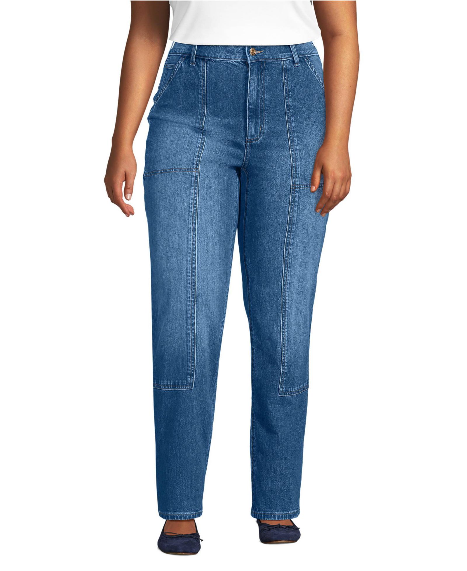 Lands' End Women's Plus Size Soft Denim High Rise Rail Straight Leg Utility Jeans