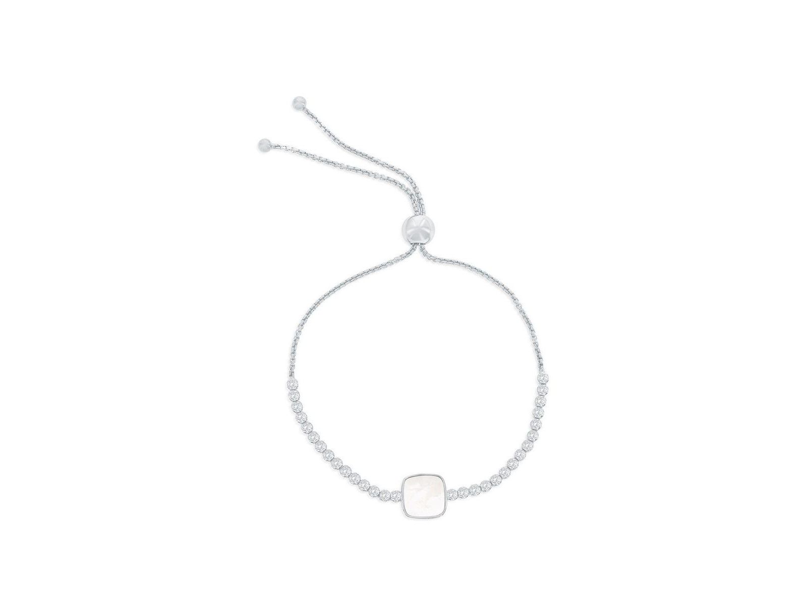 Sterling , Square MOP Center, CZ Bolo Bracelet