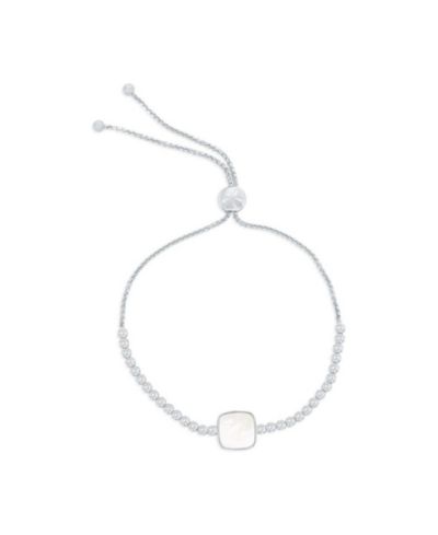 Sterling , Square MOP Center, CZ Bolo Bracelet