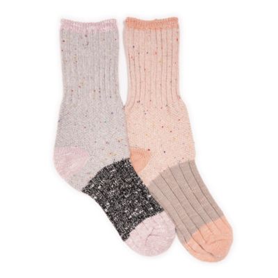 MUK LUKS Women's 2 Pair Pack Single Layer Color block Texture Socks