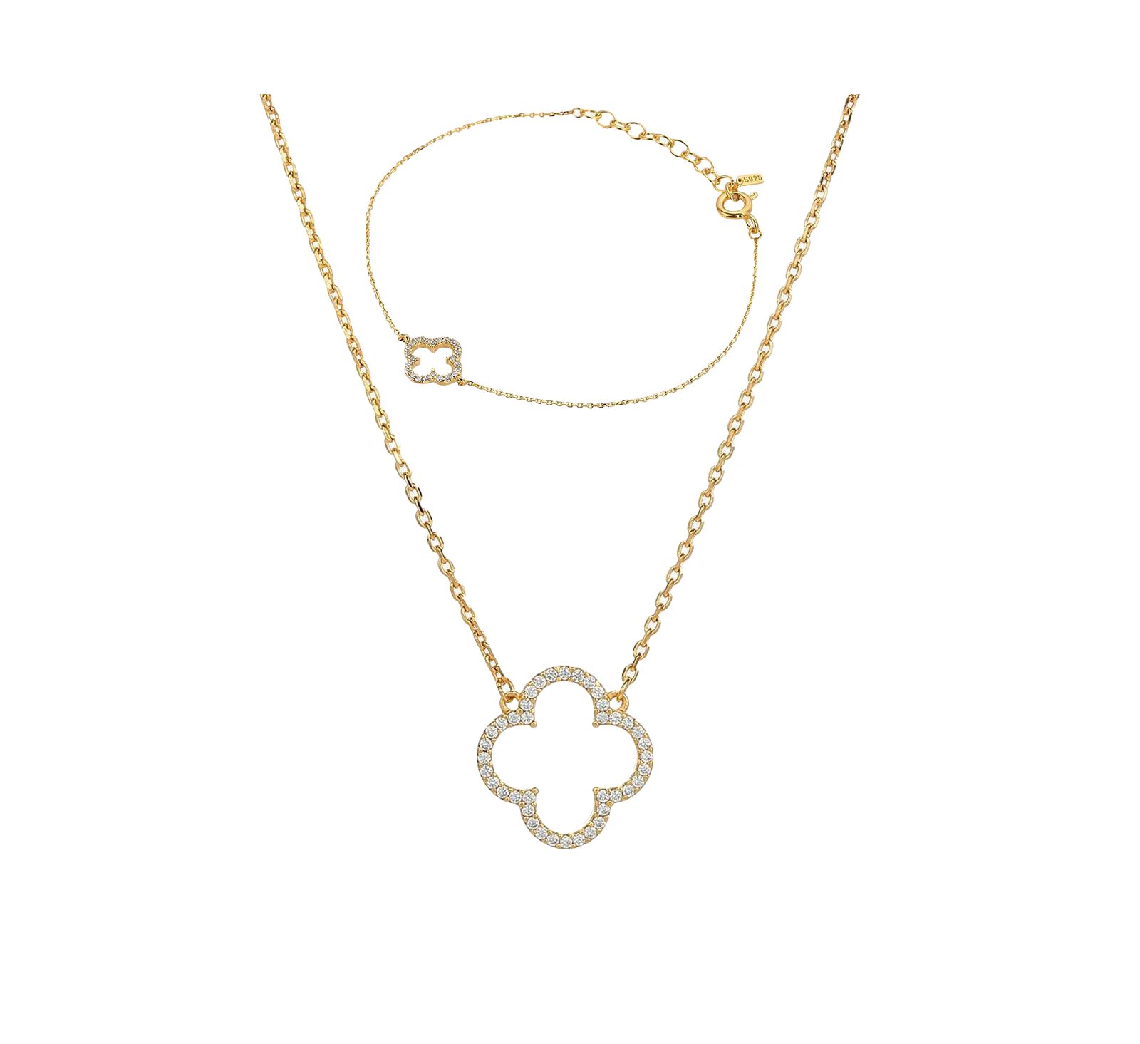 Женский набор украшений Bearfruit Jewelry: колье и браслет с клевером, посеребрение