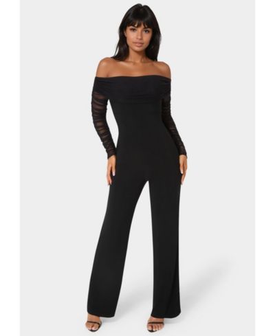 Bebe Women's Off Shoulder Ruched Jumpsuit