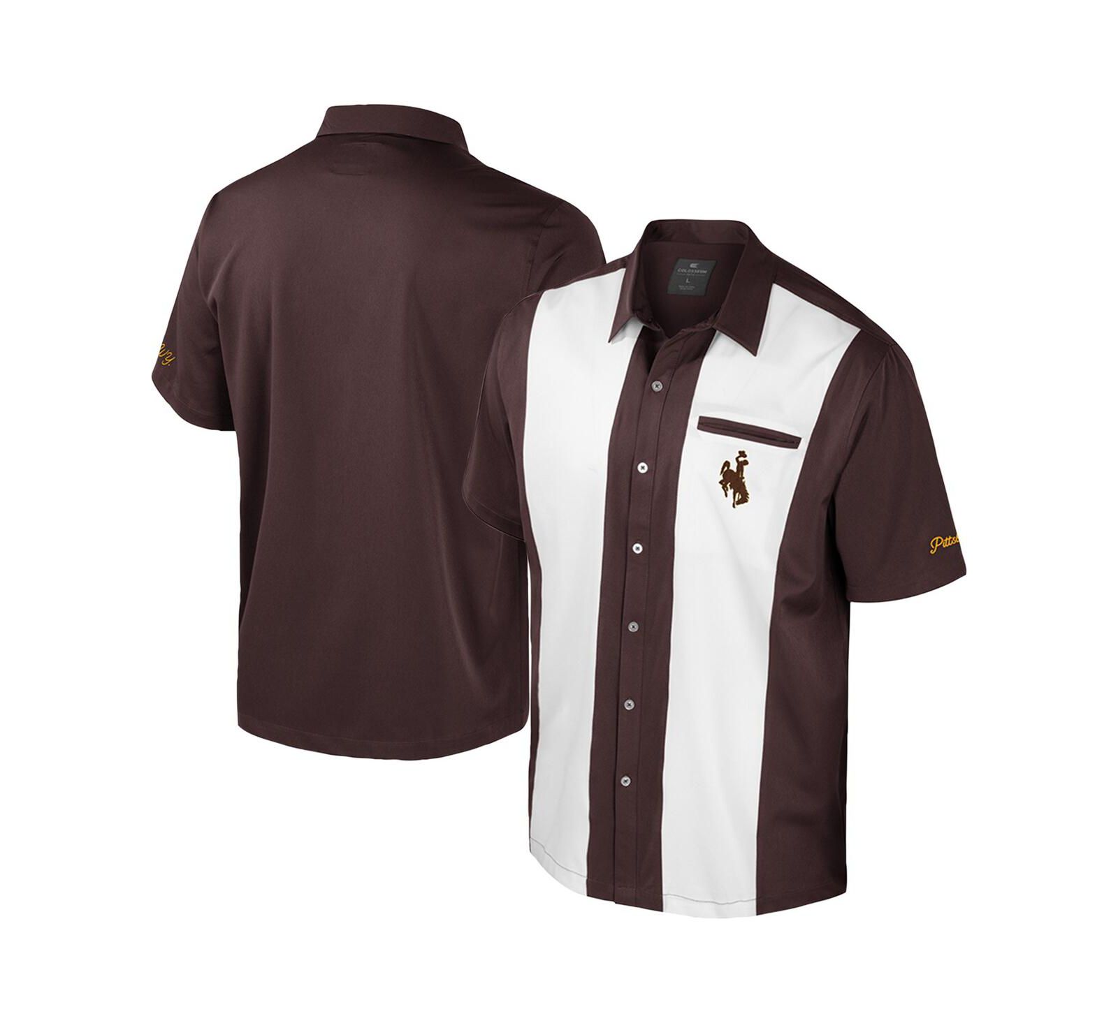 Рубашка Colosseum Men's Brown Wyoming Cowboys Strike Bowling Button-Up Shirt