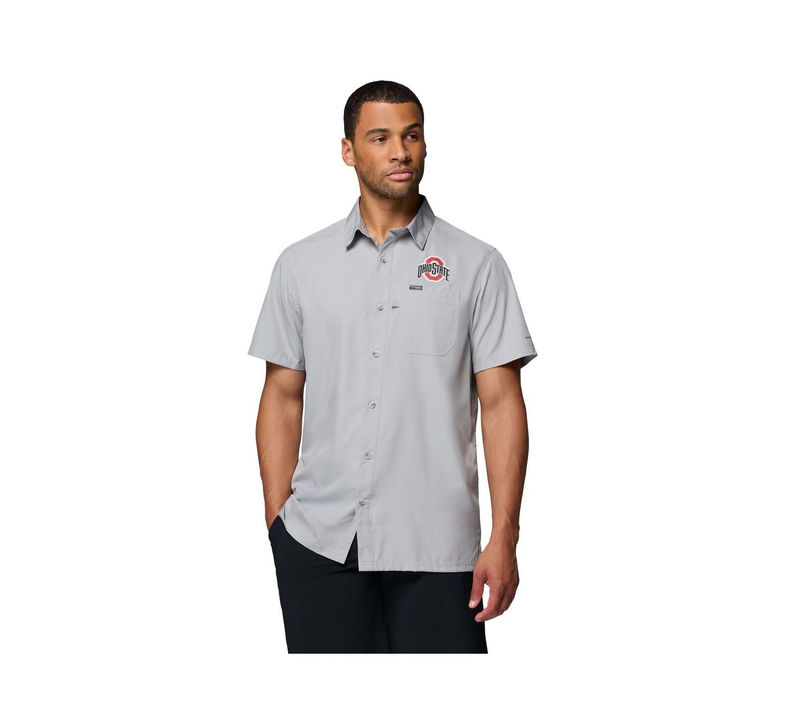 Columbia Мужская рубашка Slack Tide Camp Button-Up Gray Ohio State Buckeyes