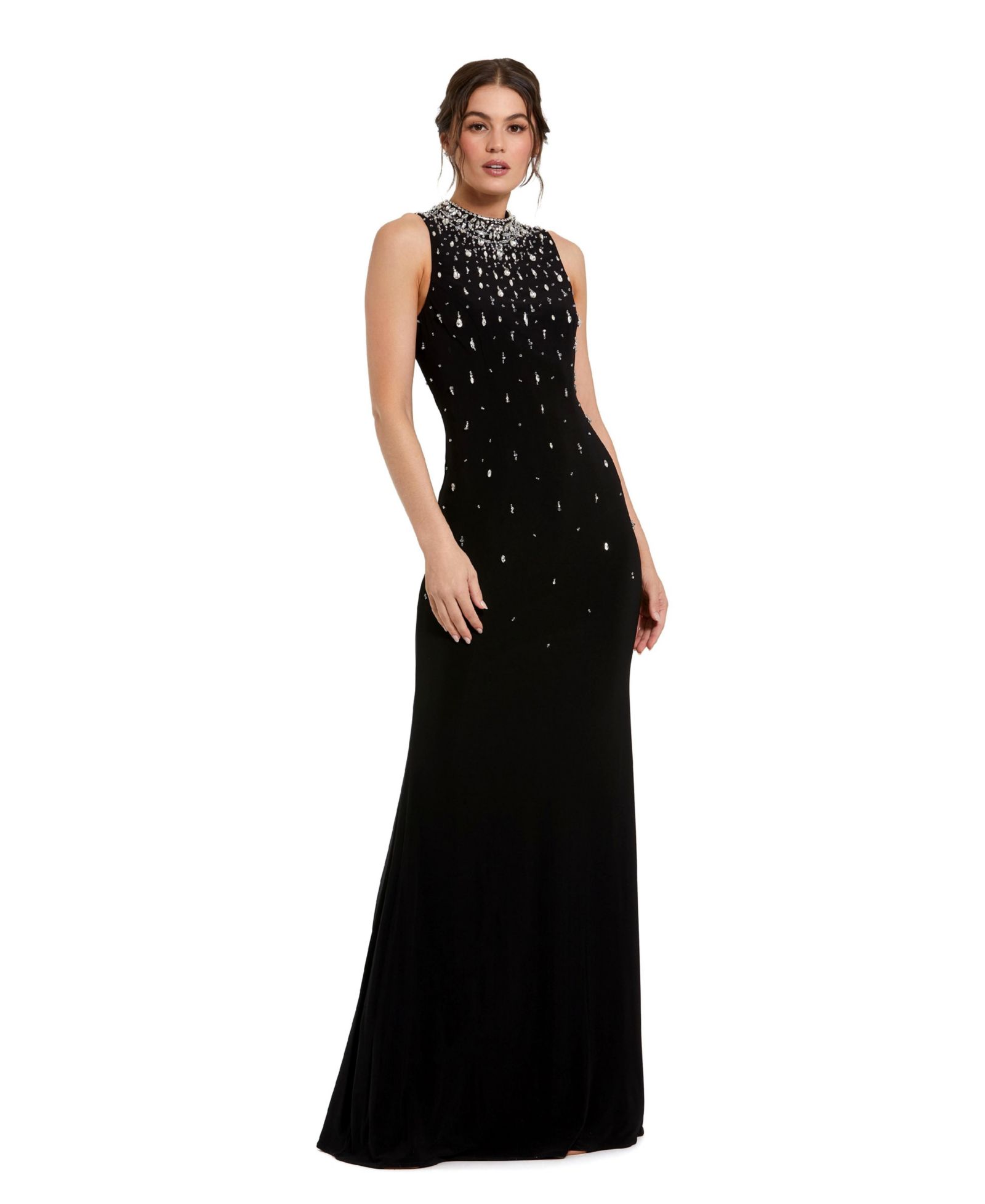 Женское вечернее платье Mac Duggal High Neck Sleeveless Beaded Jersey
