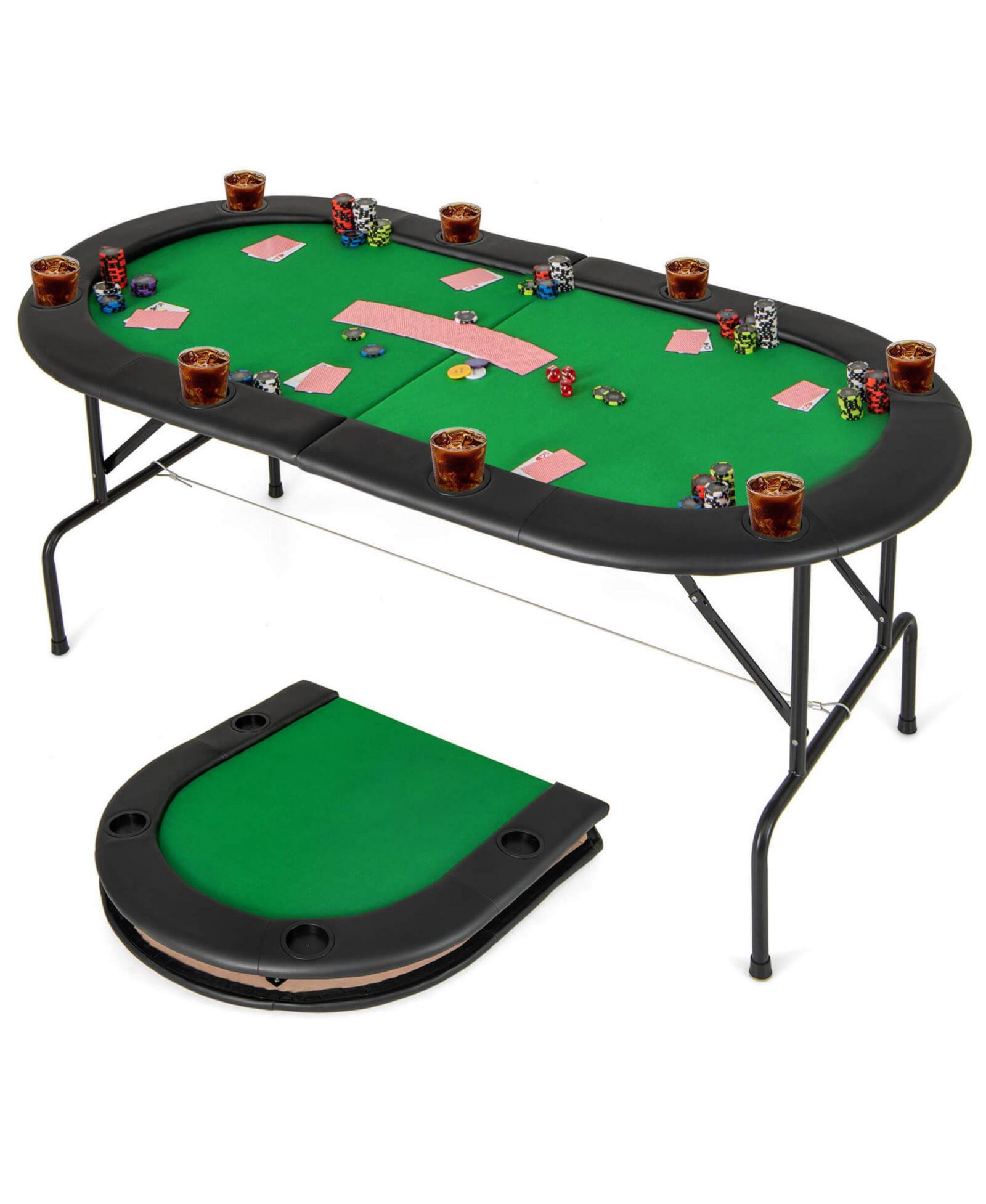 Покерный стол Costway 8 Players with 8 Cup Holders Comfy Armrests Smooth Felt