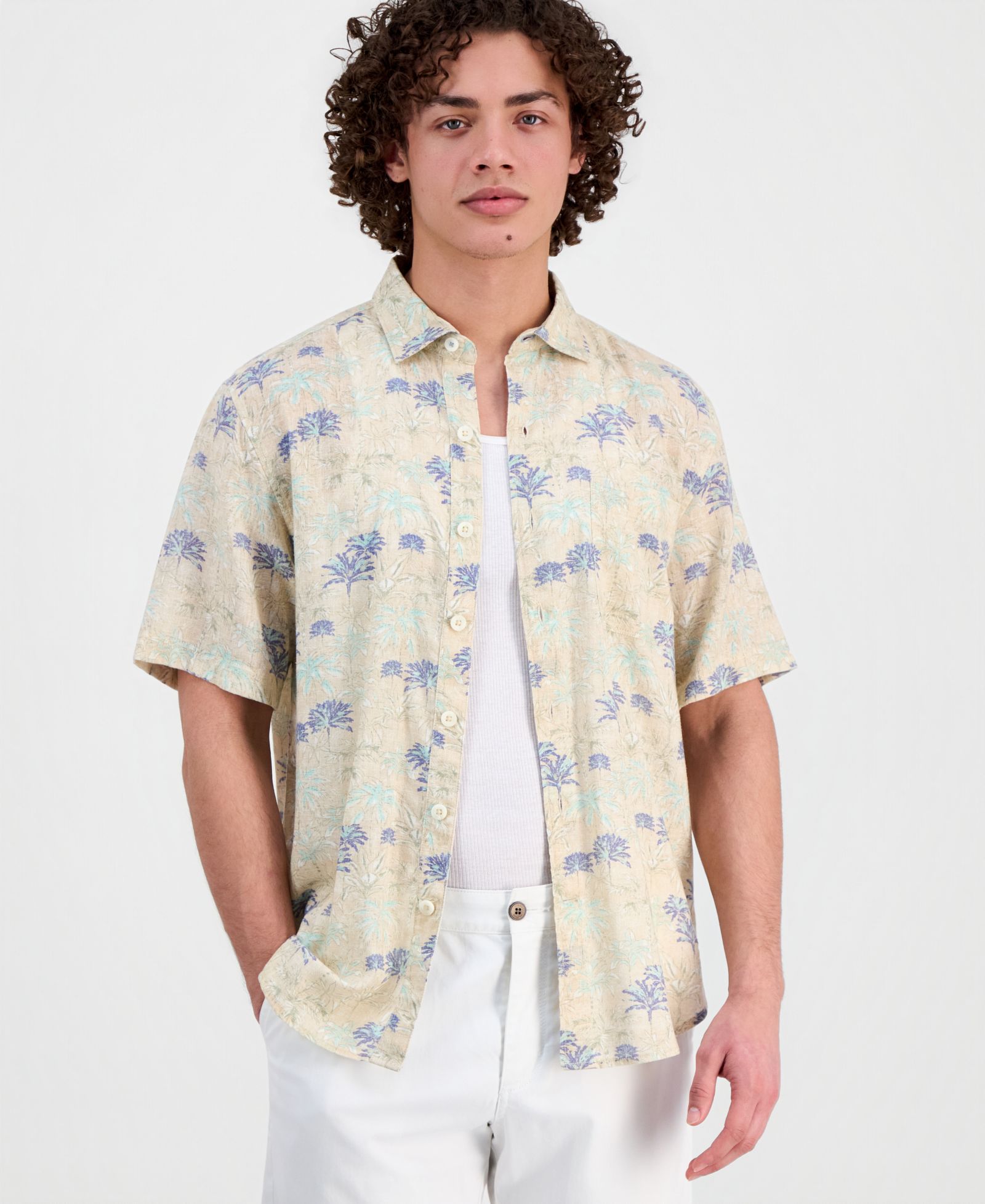 Tommy Bahama Men's Sand Desert Pacific Time Linen-Blend Shirt