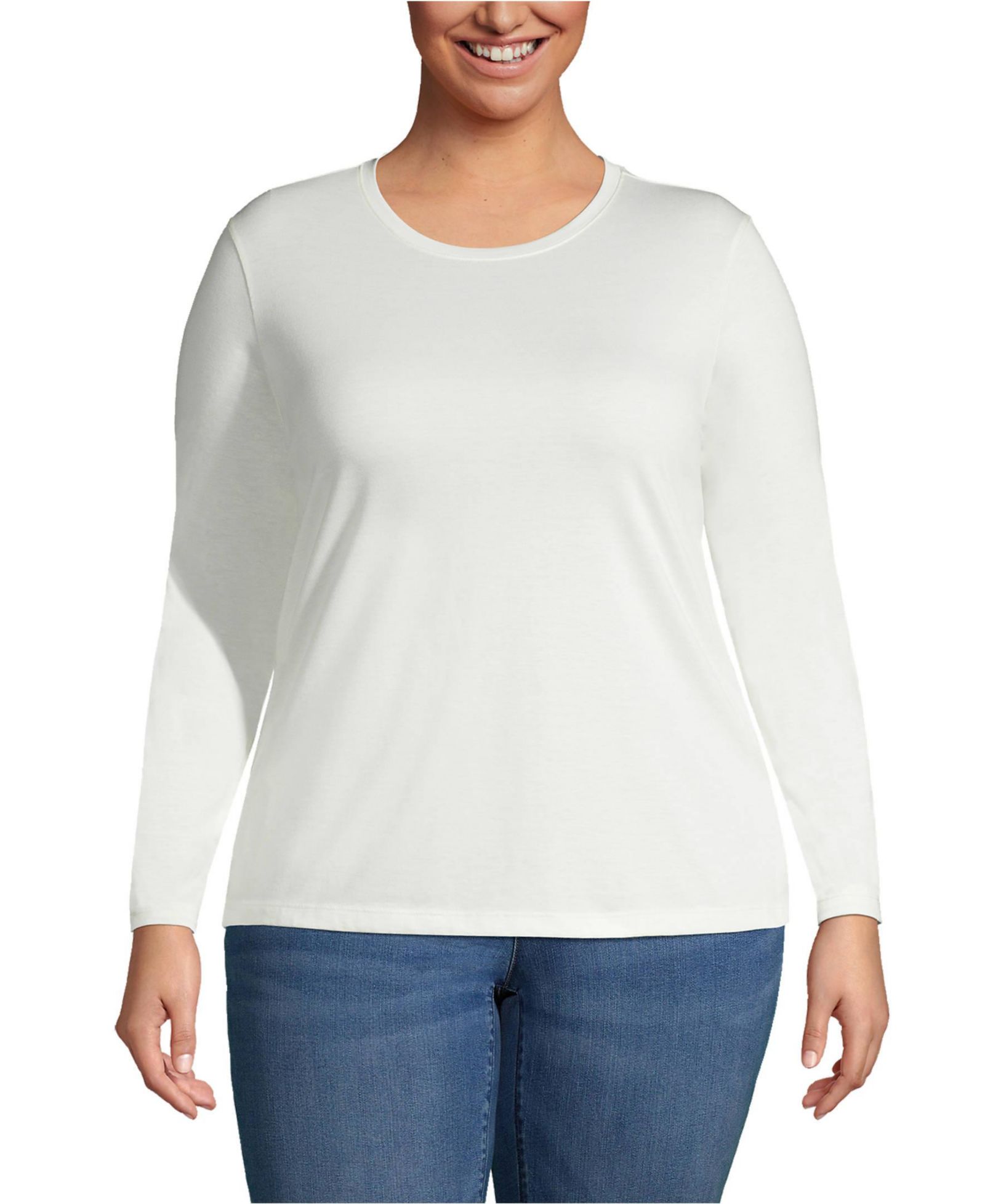 Lands' End Plus Size Supima Cotton Long Sleeve Crewneck T-Shirt