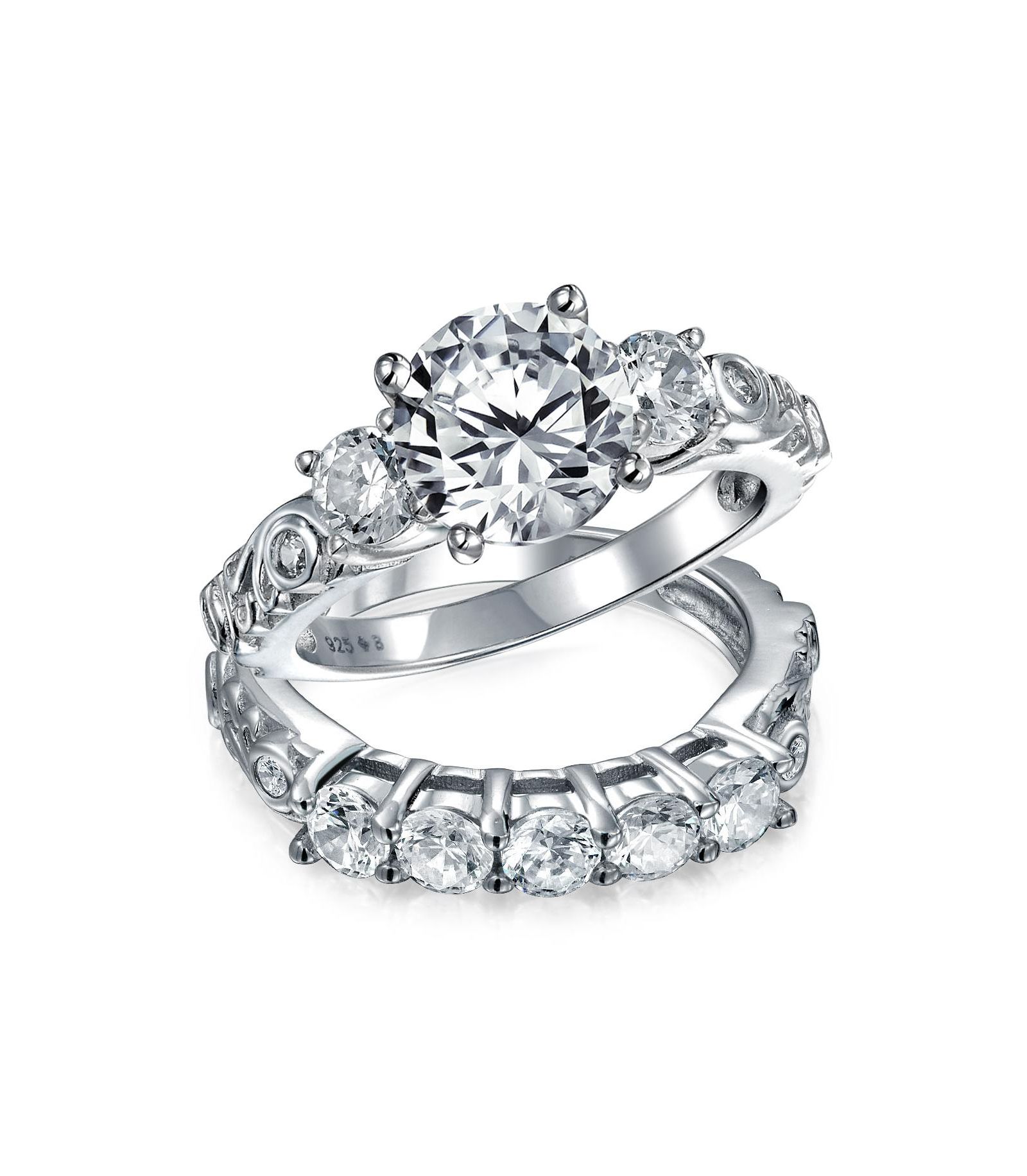 Помолвочное кольцо Bling Jewelry Vintage Style 3CT Solitaire 3 Stone, позолоченное стерлинговое серебро