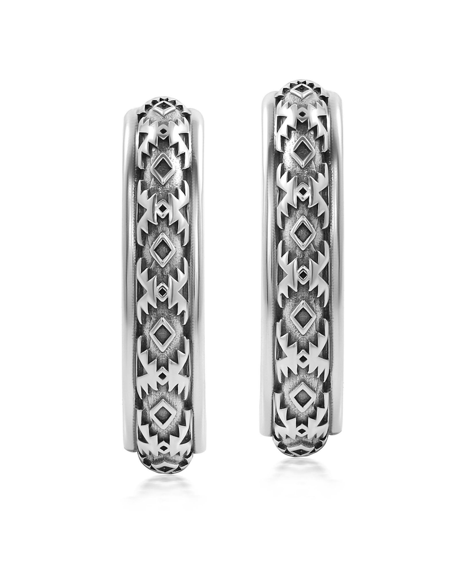 American West Jewelry Sterling Patterned J-Hoop Earrings