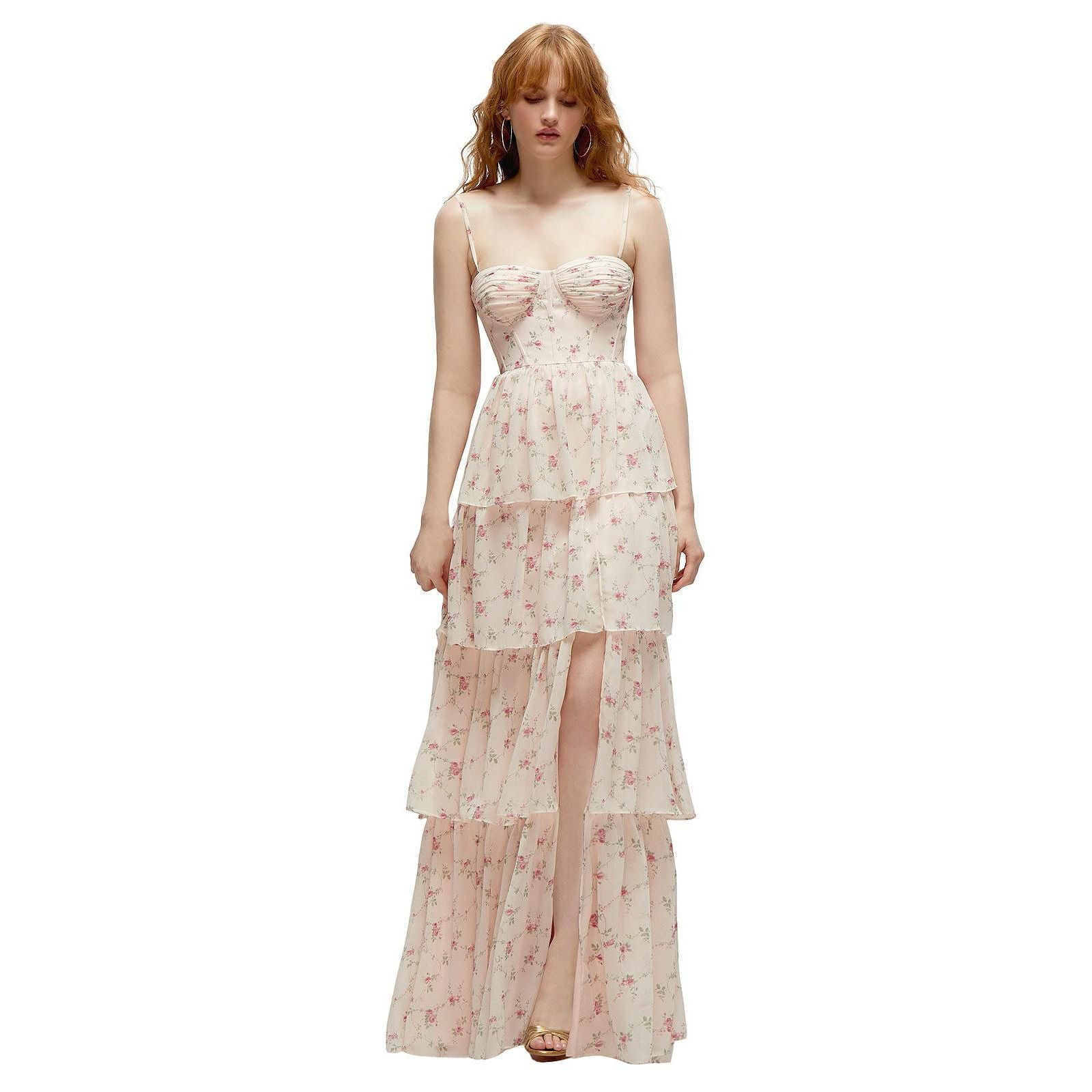 Dessy Collection макси-платье из шифона с многослойными оборками и регулируемыми бретелями