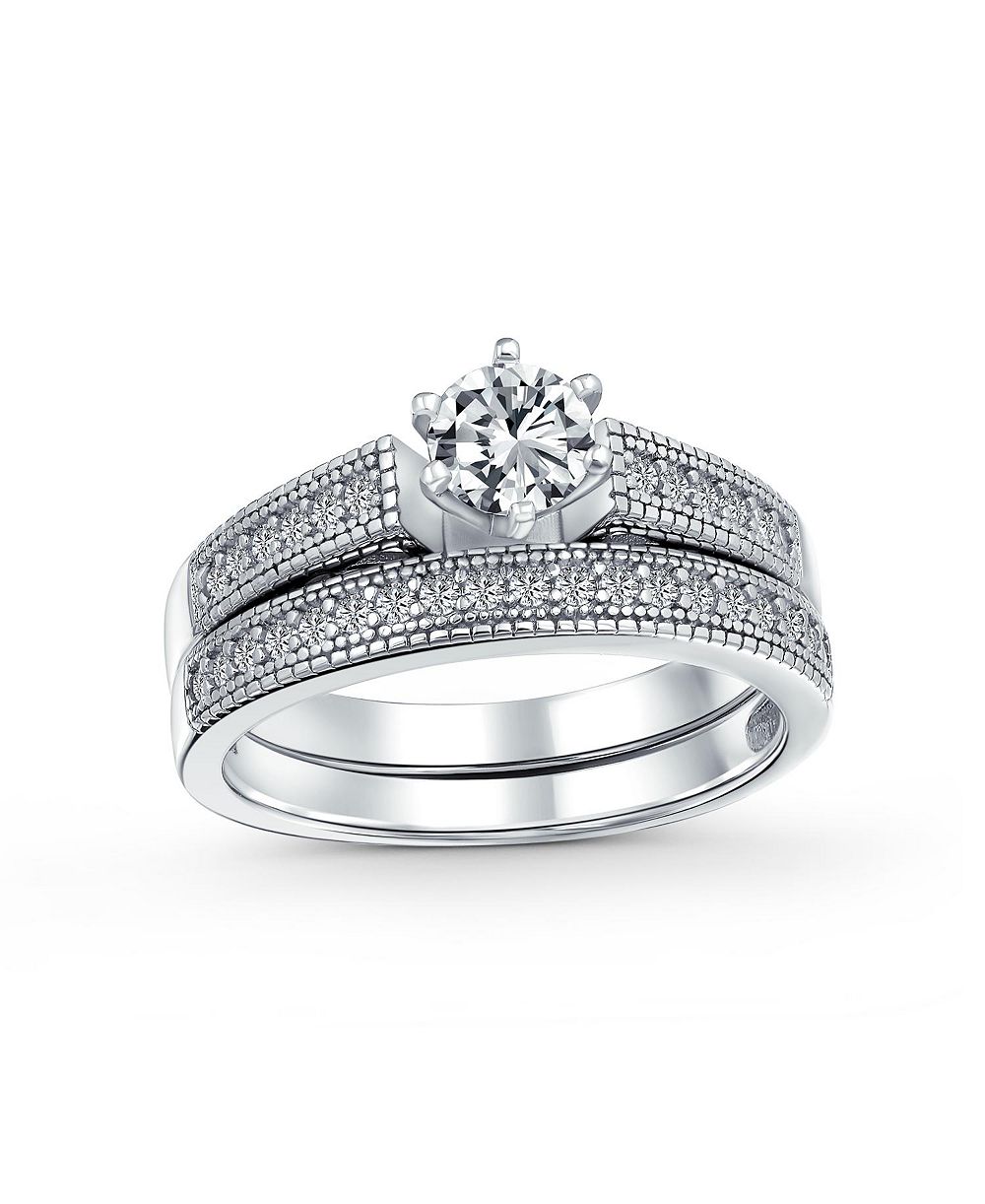 Bling Jewelry Cubic Zirconia Silver Solitaire Ring Set