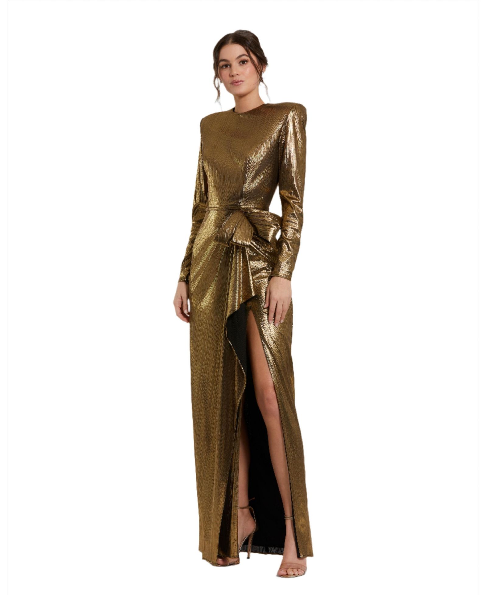 Mac Duggal Женский Metallic Jersey Long Sleeve Gown With Bow