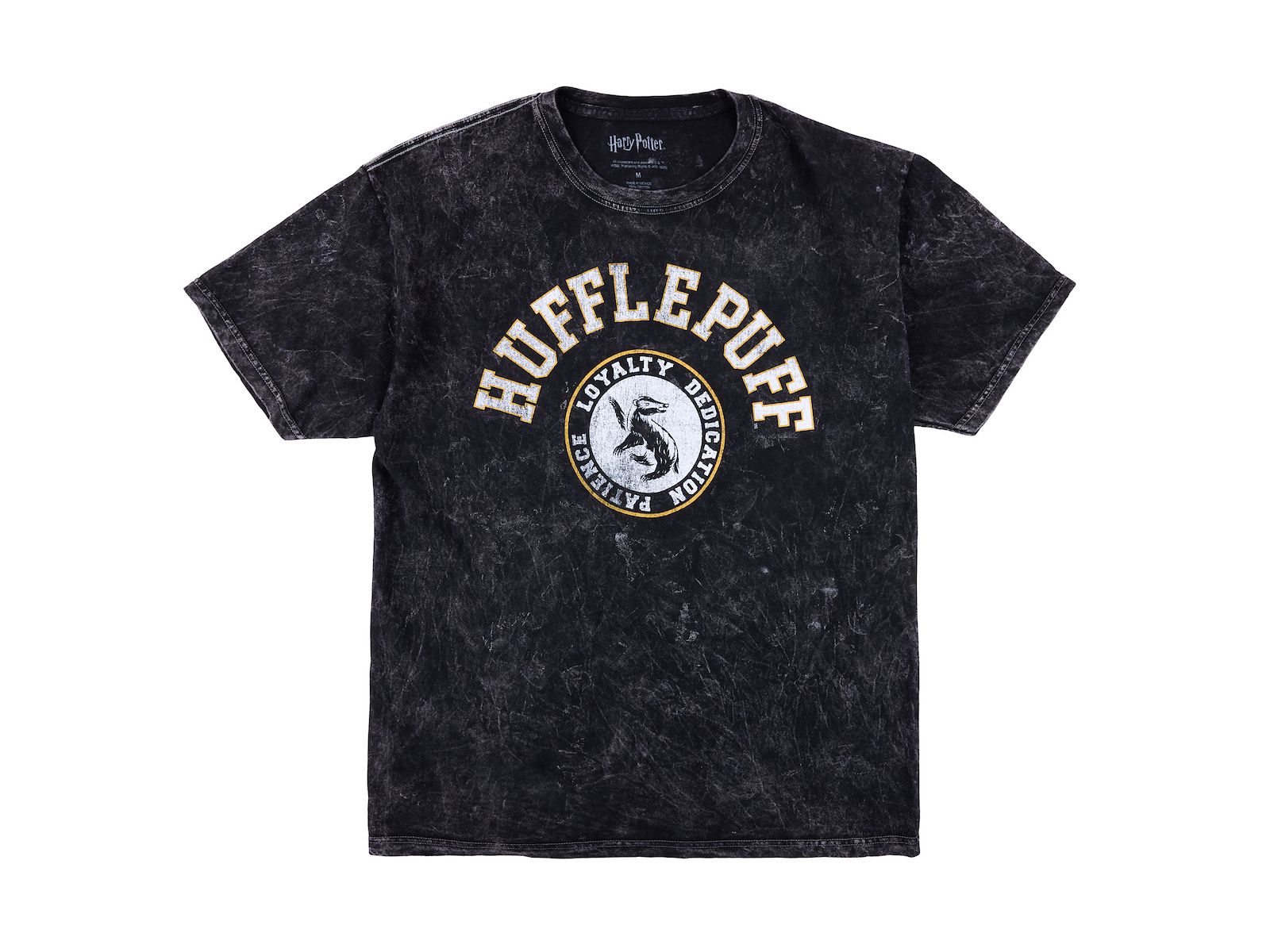 Harry Potter Мужская футболка Hufflepuff Varsity Black Vintage Mineral Wash Crew Neck Short Sleeve XXL