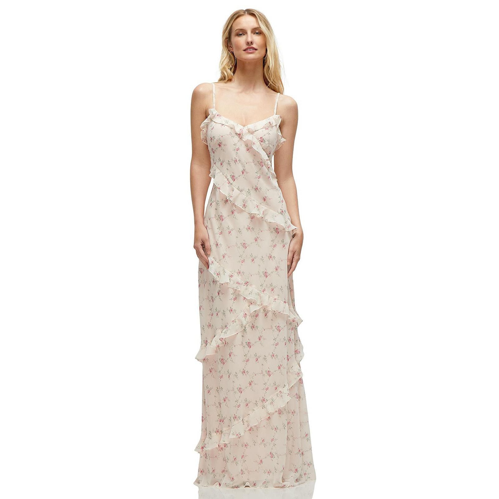 Женское макси-платье Dessy Collection Asymmetrical Ruffle Chiffon Bias Slip