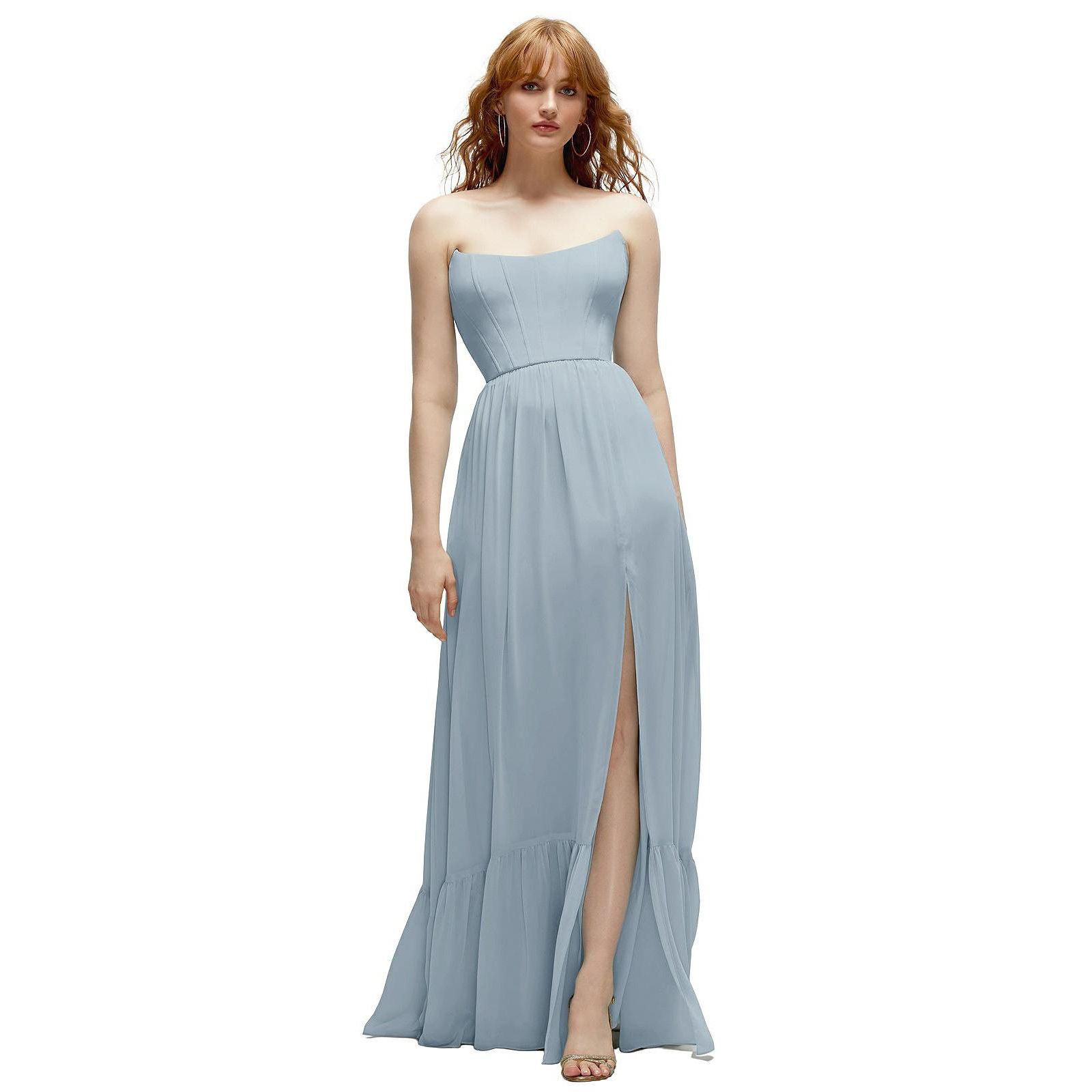 Женское вечернее платье Dessy Collection Plus Size Strapless Cat-Eye Corset Maxi с рюшами