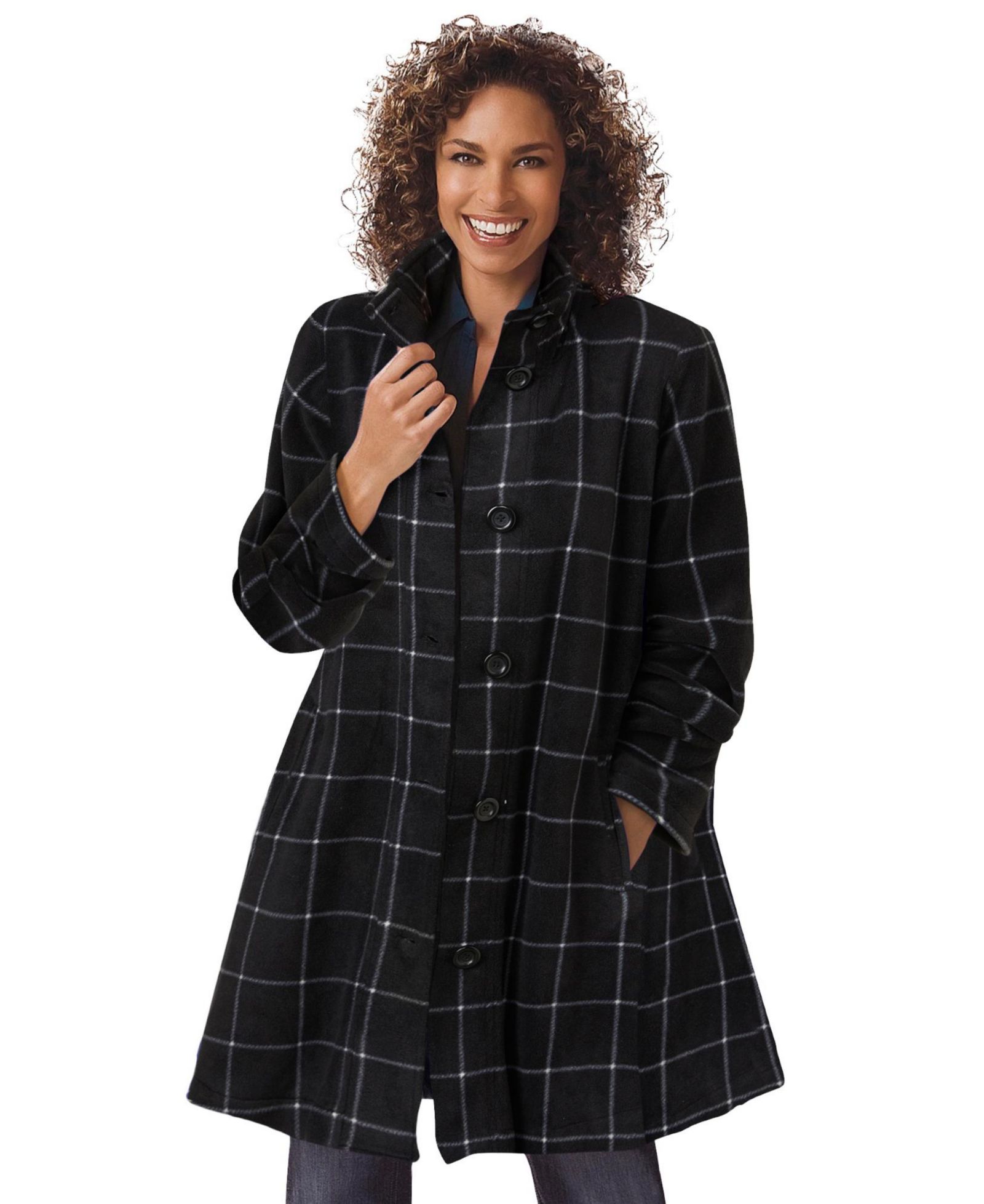 Woman Within Plus Size Fleece Swing Funnel-Neck Coat