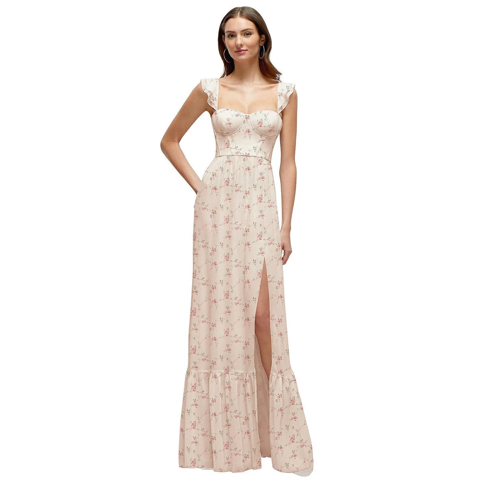Женское шифоновое платье макси Dessy Collection Plus Size с оборками и завязками на бретелях