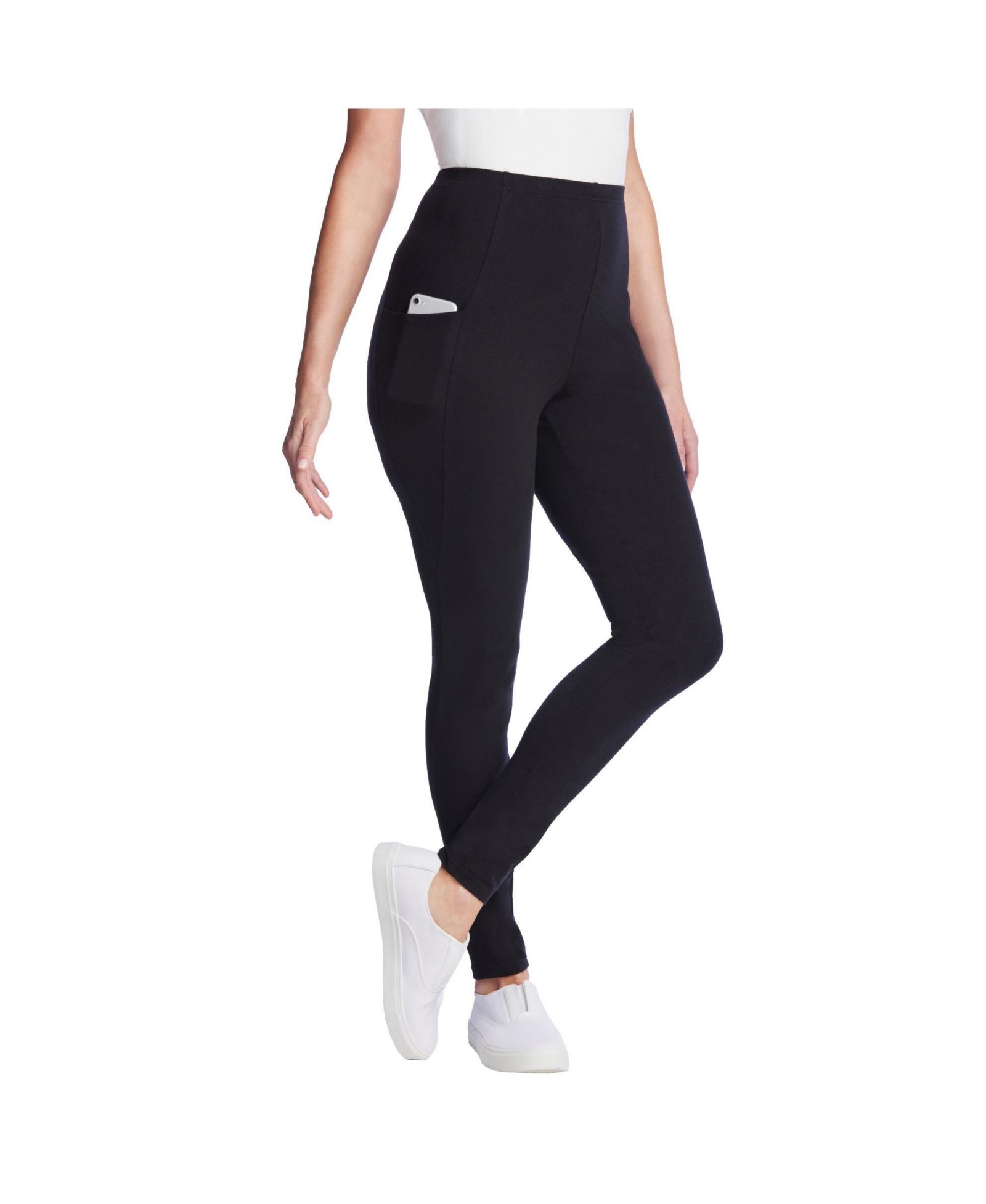 Woman Within Women's Within Side Pocket Ankle-Length Pull-On Stretch Knit Cotton Spandex Leggings
