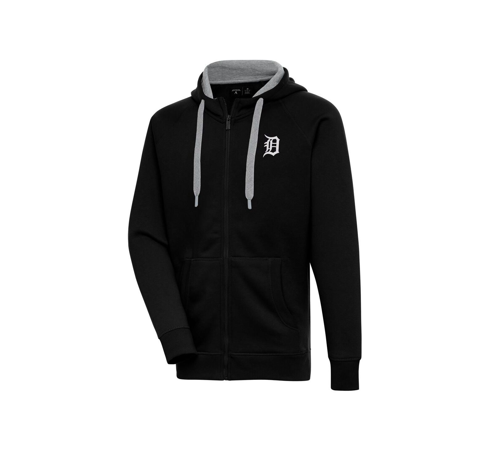 Antigua Men's Black Detroit Tigers Metallic Victory Full-Zip Hoodie
