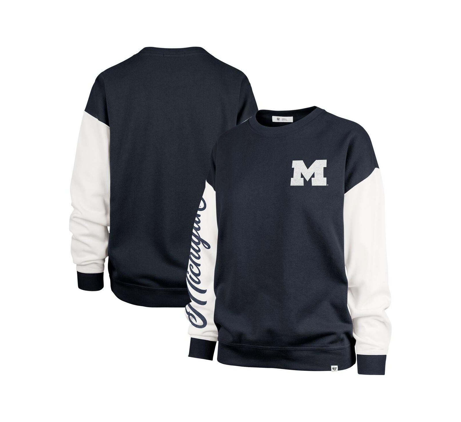 '47 Brand Women's Navy Michigan Wolverines Double Header Rise Andie Pullover Sweatshirt