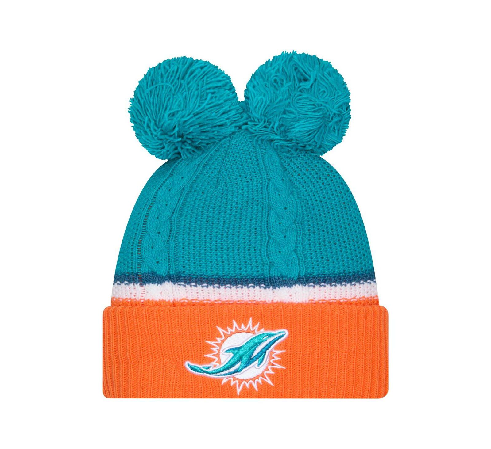 New Era Women's Aqua Miami Dolphins Double Bubble Cuffed With Pom Knit Hat