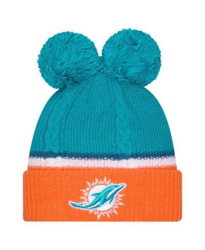 New Era Женская вязаная шапка с помпоном и манжетами Aqua Miami Dolphins