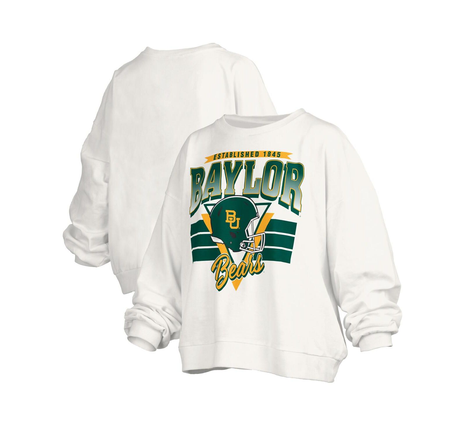 Pressbox Women's White Baylor Bears Oversized Janice Retro Waist-Length Pullover Sweatshirt
