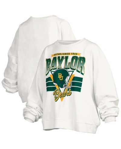 Pressbox Women's White Baylor Bears Oversized Janice Retro Waist-Length Pullover Sweatshirt