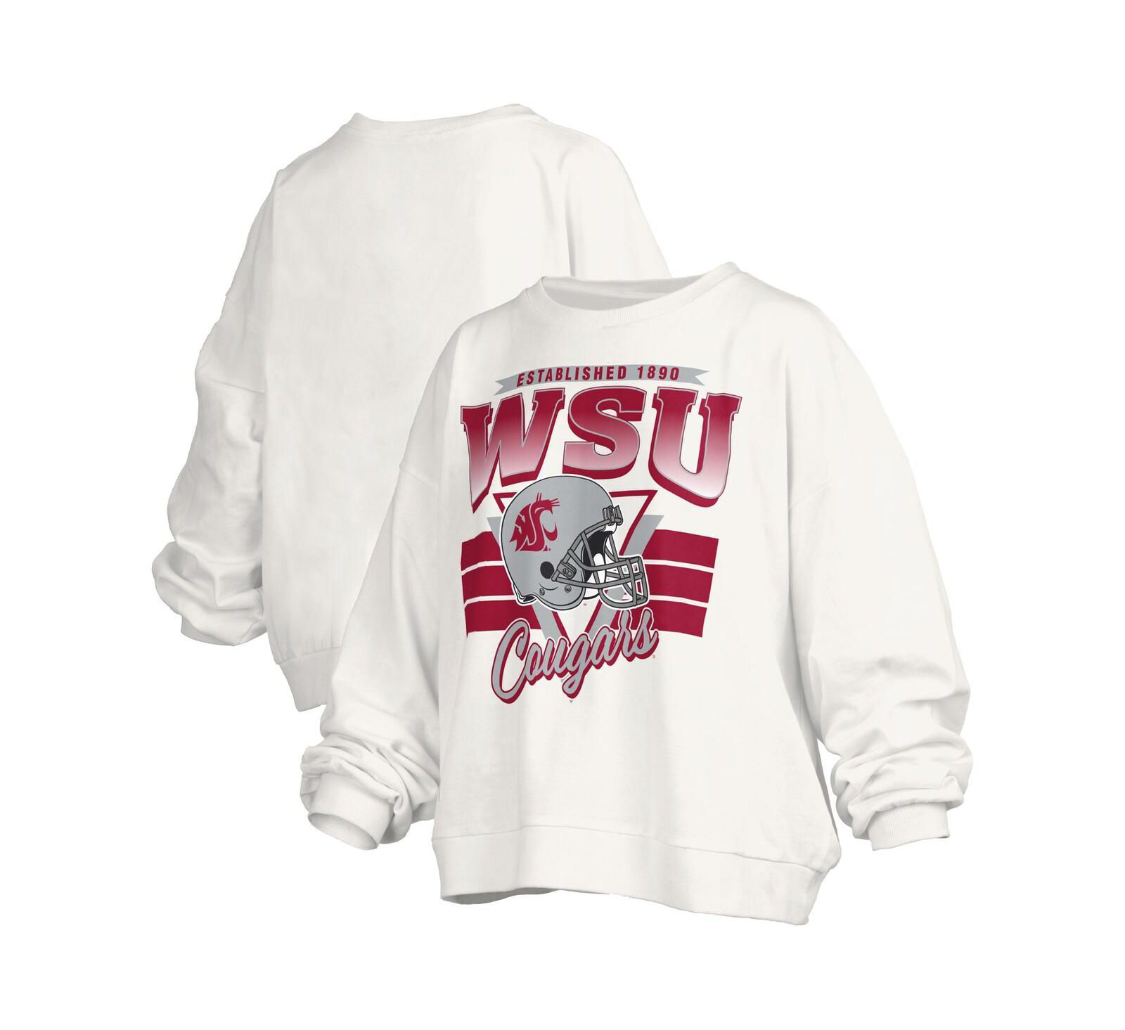 Женская свитшот-толстовка Pressbox White Washington State Cougars Oversized Janice Retro Waist-Length Pullover