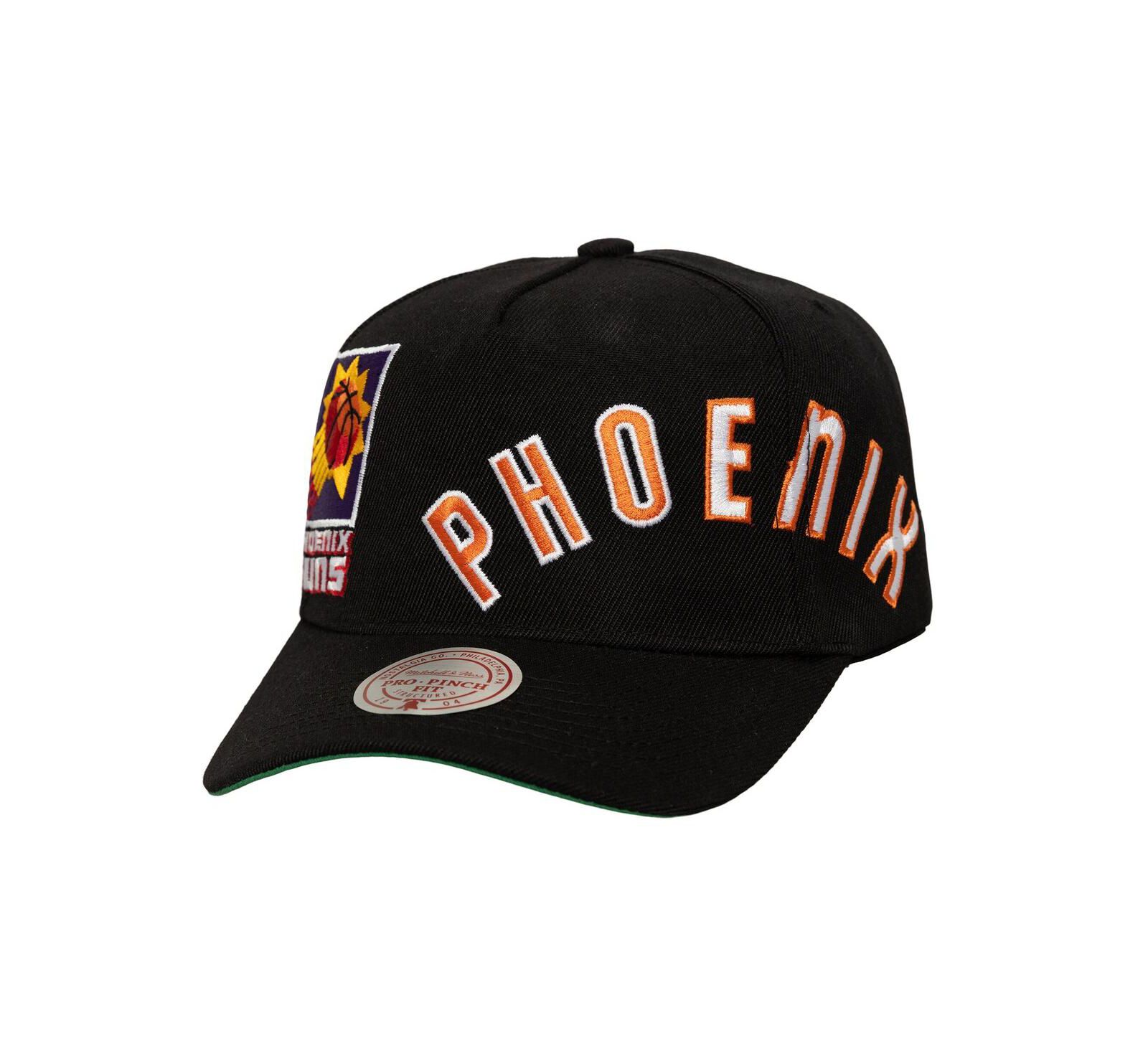 Мужская бейсболка Mitchell & Ness Black Phoenix Suns Busted Logo Wordmark Wrap-Around Pro Pinch Adjustable Hat