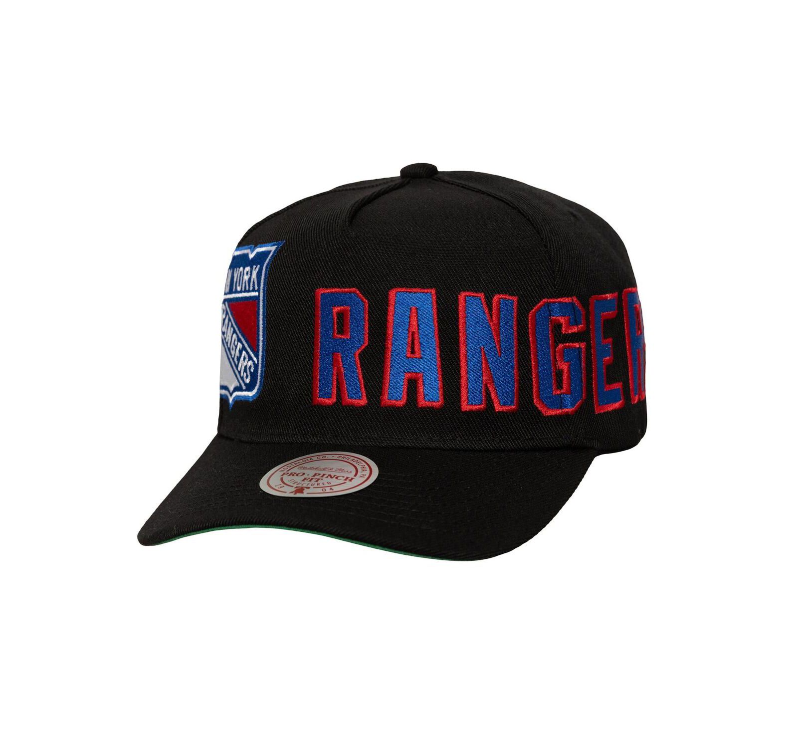 Мужская кепка Mitchell & Ness Black New York Rangers Busted Logo Wrap-Around Pro Pinch Adjustable