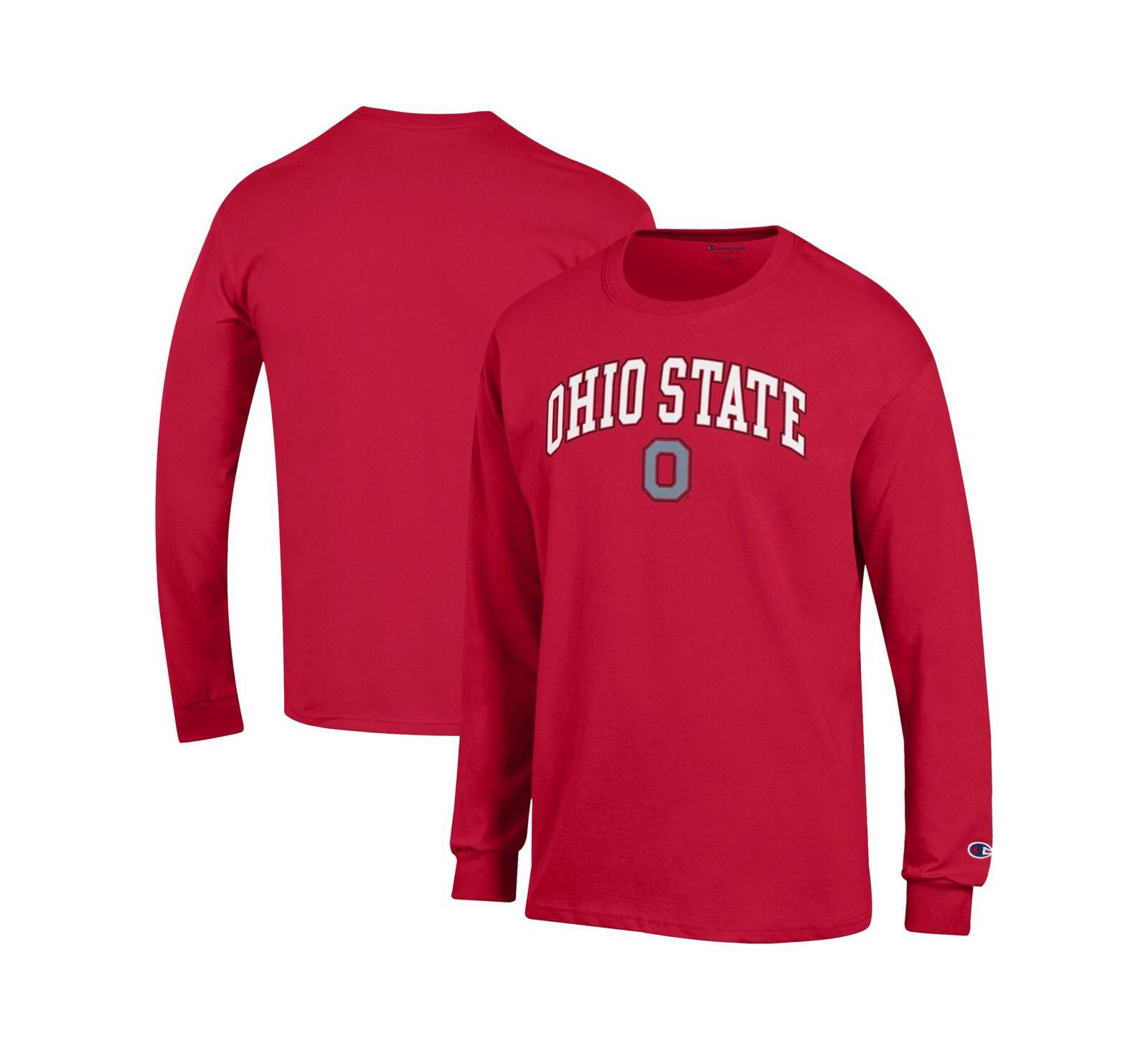 Мужская футболка Champion Scarlet Ohio State Buckeyes Arch Over Logo с длинным рукавом