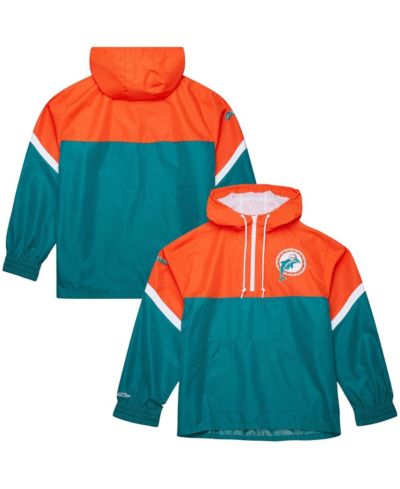 Mitchell & Ness Men's Orange/Aqua Miami Dolphins Tie Breaker Vintage Logo Lightweight Anorak Half-Zip Windbreaker