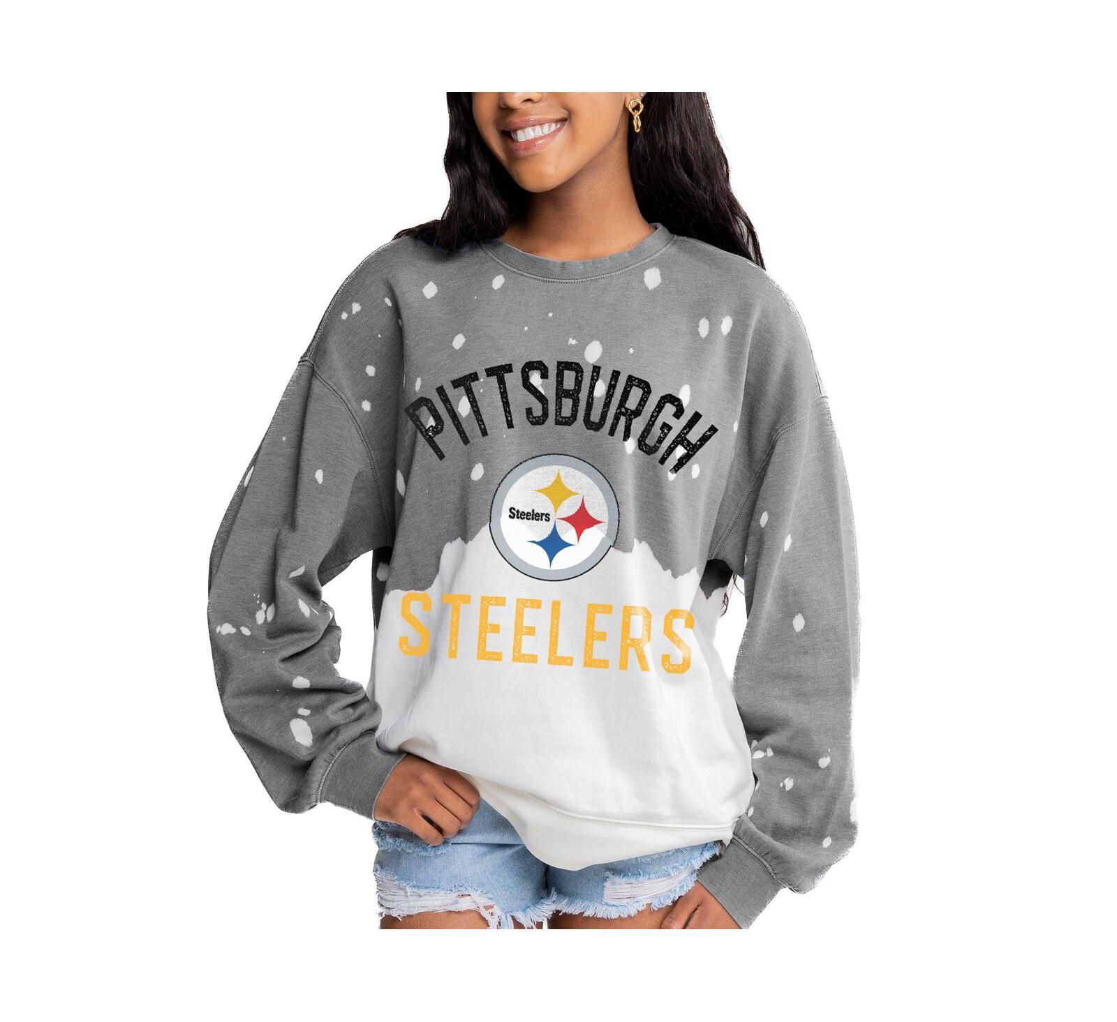 Женская толстовка Gameday Couture Gray Pittsburgh Steelers Oversized Coin Toss Faded French Terry Tri-Blend Pullover Sweatshirt