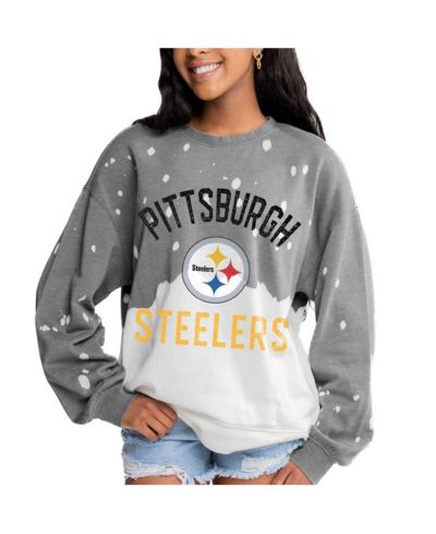Женская толстовка Gameday Couture Gray Pittsburgh Steelers Oversized Coin Toss Faded French Terry Tri-Blend Pullover Sweatshirt