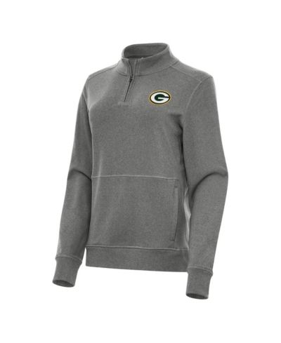 Antigua Women's Heather Black Green Bay Packers Crush Quarter-Zip Jacket