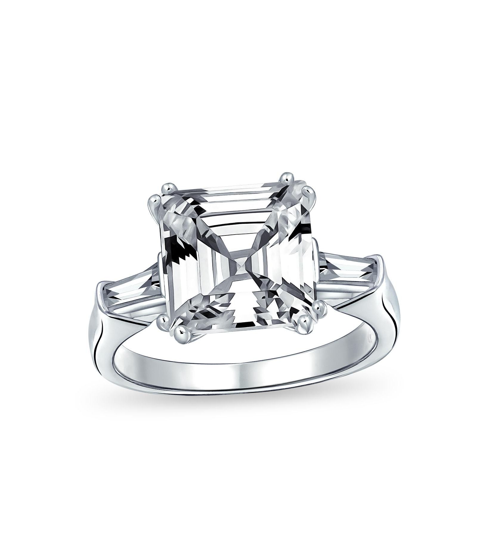 Помолвочное кольцо Bling Jewelry 5CT Solitaire Cubic Zirconia Asscher Cut Statement Sterling Silver