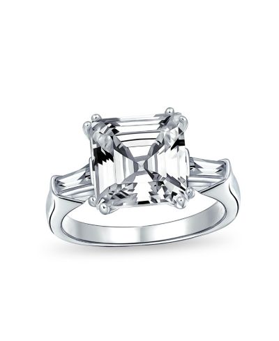 Bling Jewelry 5CT Solitaire Cubic Zirconia Asscher Cut Solitaire Statement Engagement Ring CZ Baguette Sterling Silver