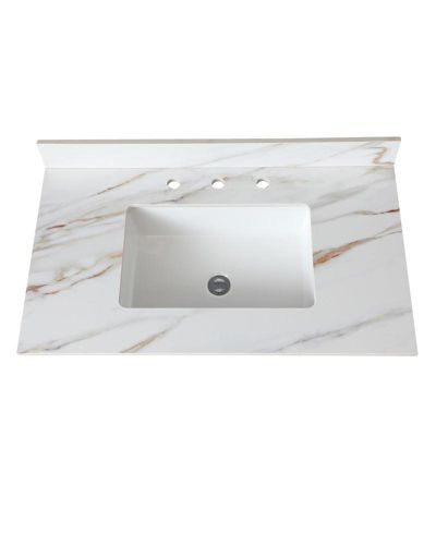 CASAINC 37" Carrara Marble 4" Backsplash, 8" Faucet Spread, Waterproof & Stain-Resistant Vanity Top with Undermount Sink