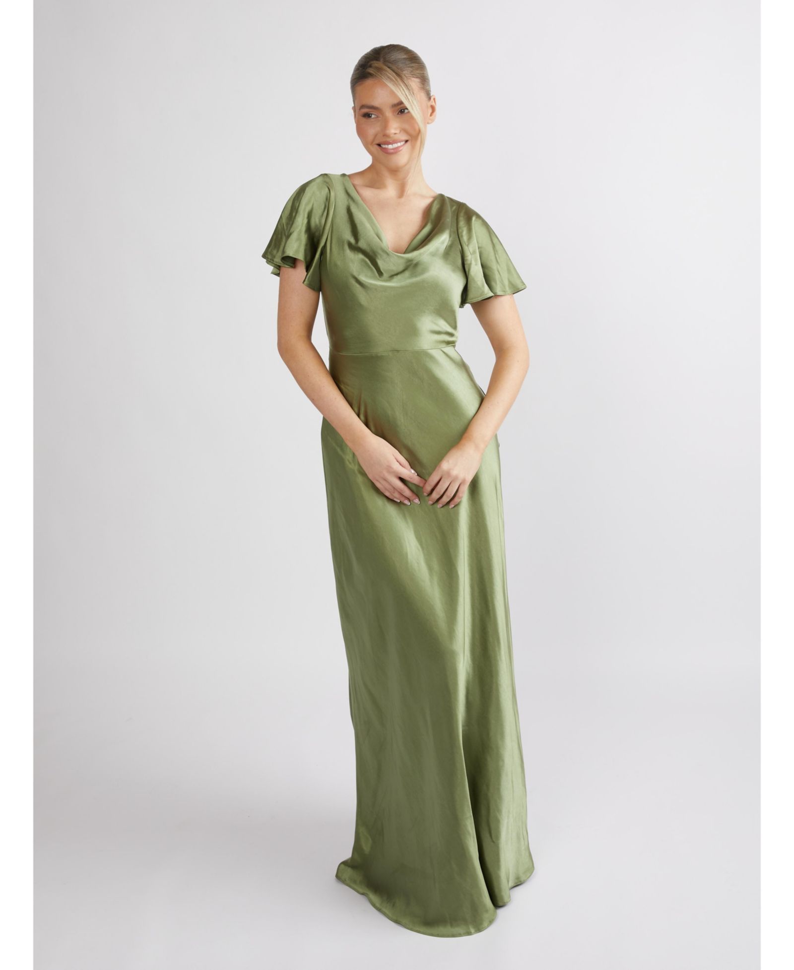 Six Stories Women's Flutter Sleeve Satin Bridesmaid Dress