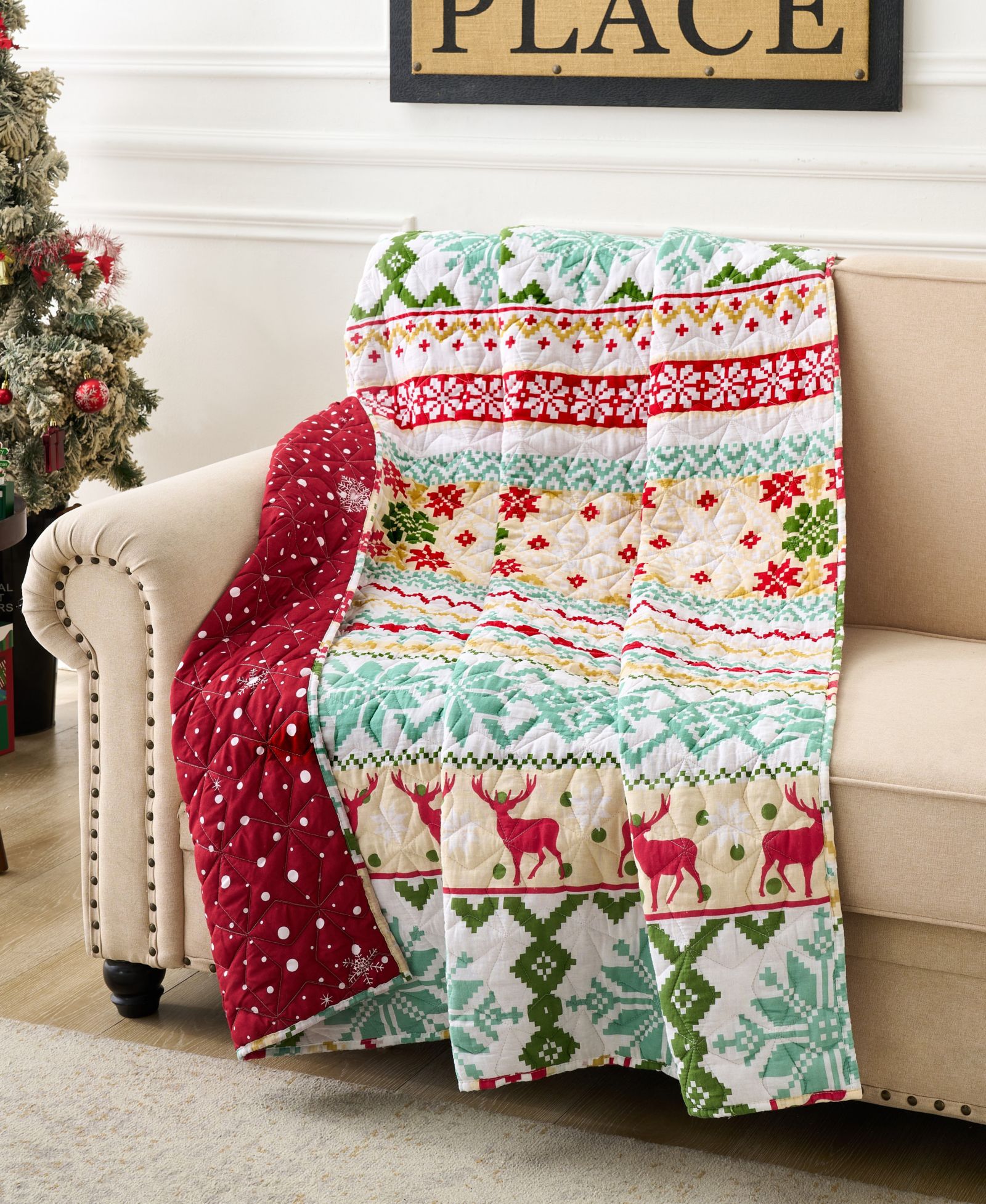Greenland Home Fashions Fair Isle Snow Reversible Holiday Throw, 50" x 60"