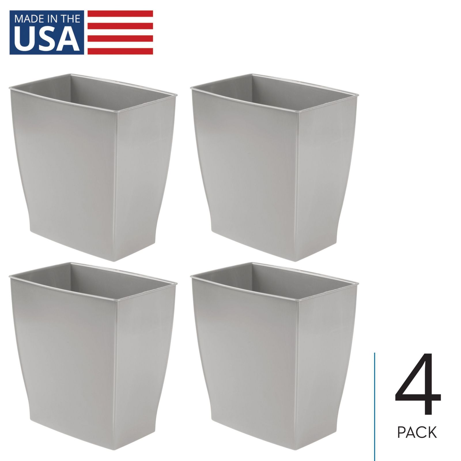 Мусорное ведро mDesign Rectangular, 9.5 Liter, 4-Pack, Gray
