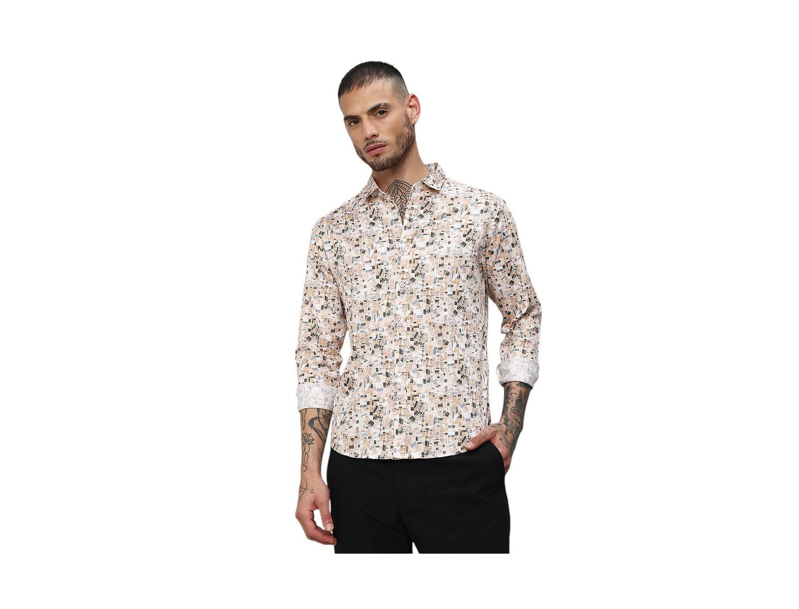 Cahoot Men's Campus Sutra Abstract Print Button Up Cotton Shirt