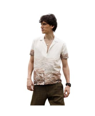 Campus Sutra Men's Ivory White & Tan Brown Desert Ombre Shirt