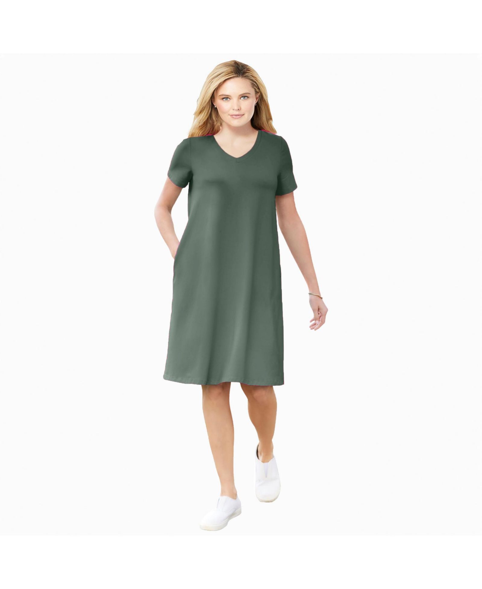Woman Within Платье Plus Size с коротким рукавом и V-образным вырезом