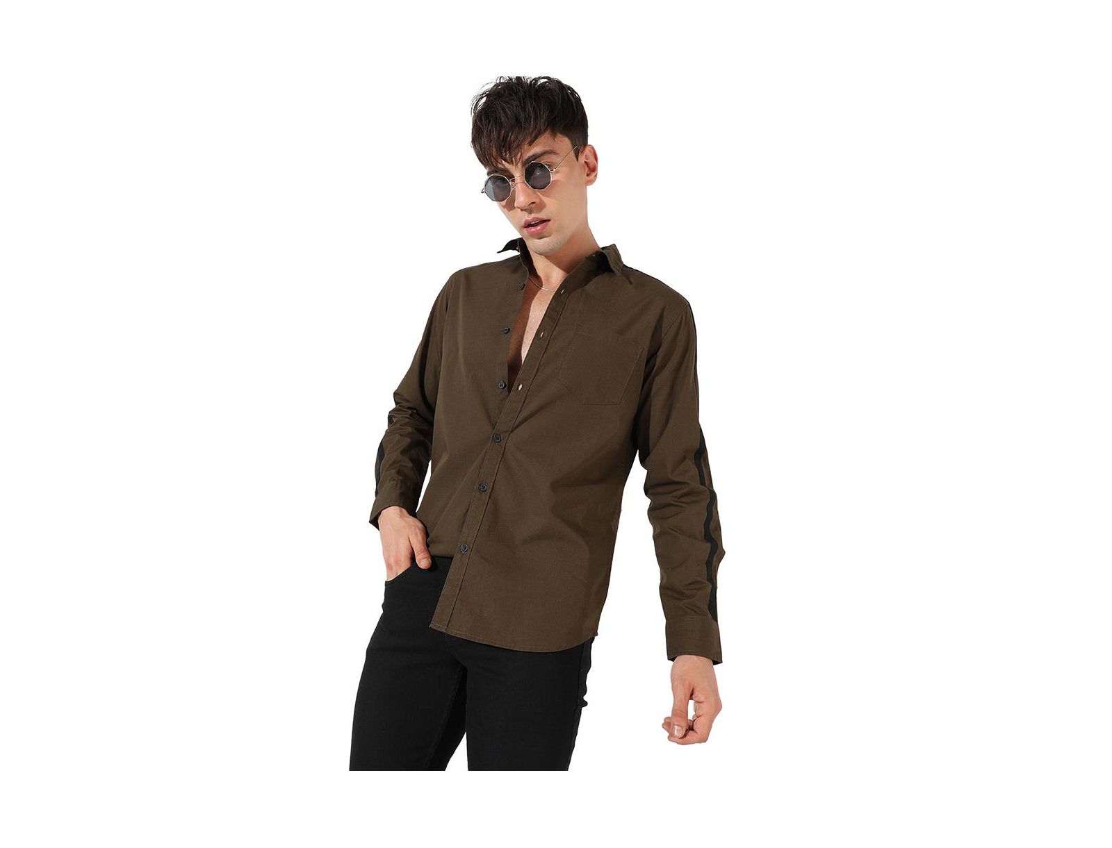 Мужская рубашка Campus Sutra Olive Green Side Striped