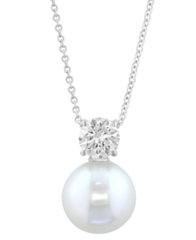 Подвеска EFFY Collection Cultured Freshwater Pearl (11mm) и Lab Grown Diamond (3/4 ct. t.w.) из стерлингового серебра