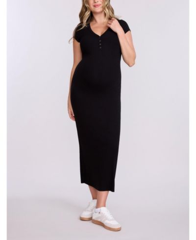 Motherhood Maternity Women's Short Sleeve Henley Bodycon Maxi Dress - Motherhood